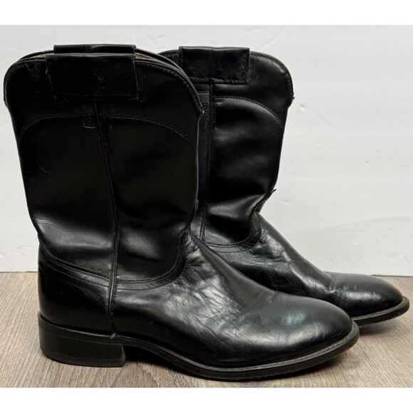 Laredo Western Cowboy Boots Men’s 9 EE Black Leather Roper Round Toe USA Made - Picture 1 of 8